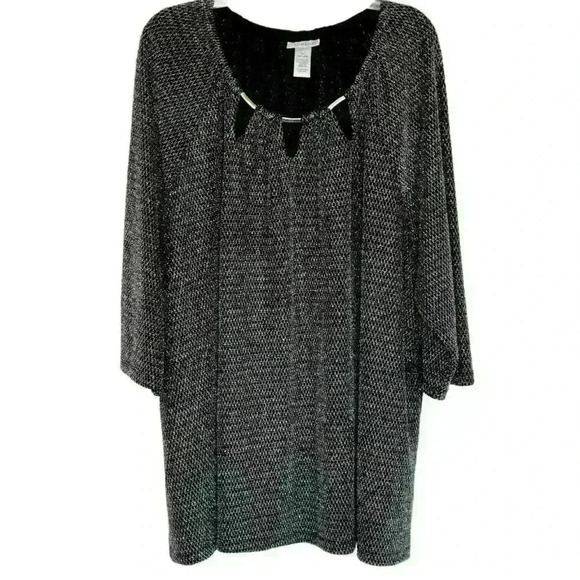 Catherines 3X top scoop neck 3/4 raglan sleeve nylon/metallic black silver - Picture 5 of 5